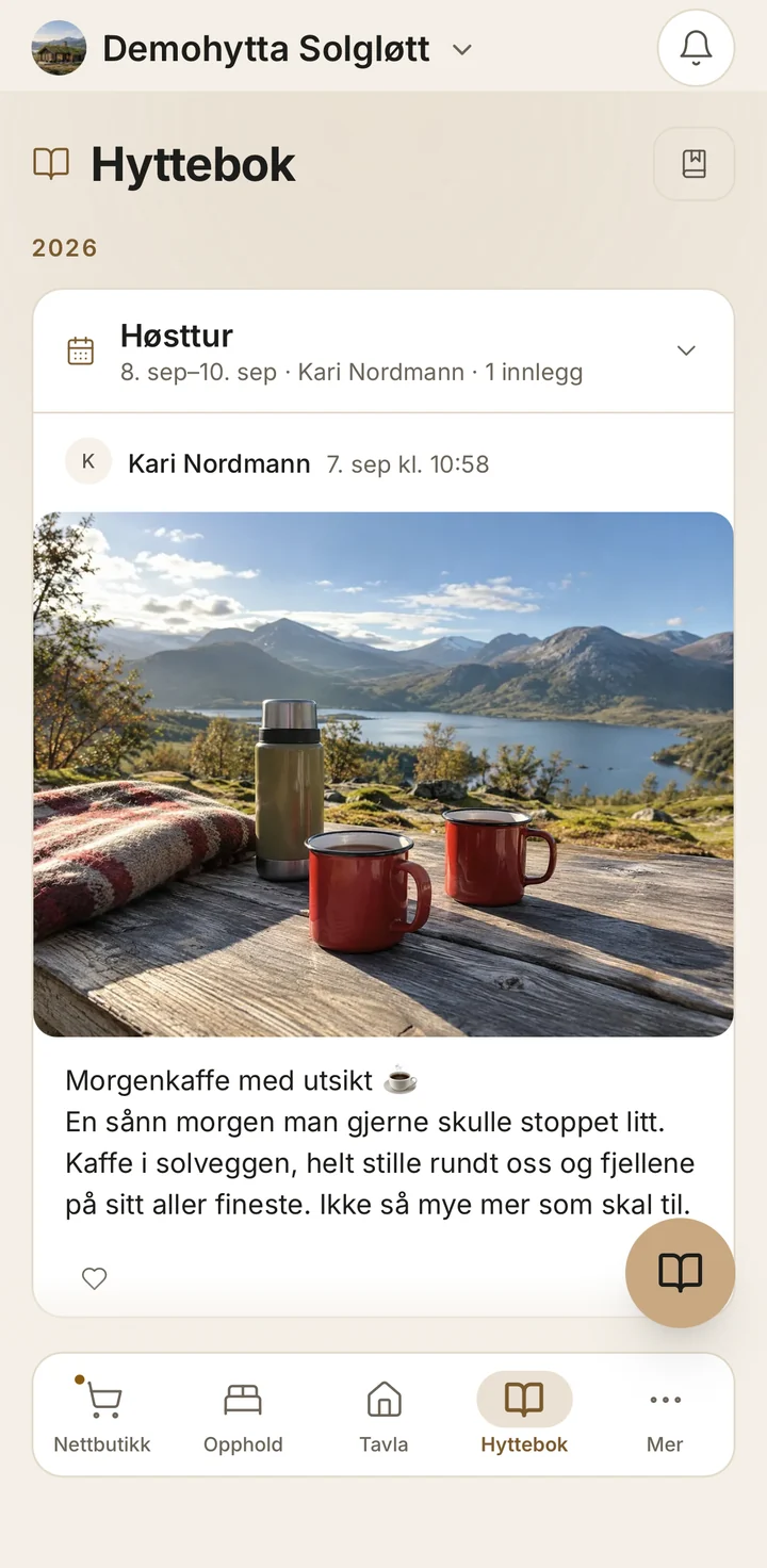 Hytteboka i LUMO med et innlegg og bilde fra en høsttur