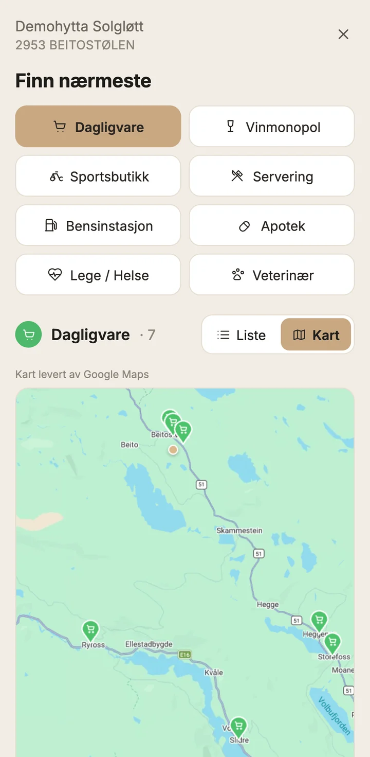 Finn nærmeste i LUMO med dagligvarebutikkene vist i kart