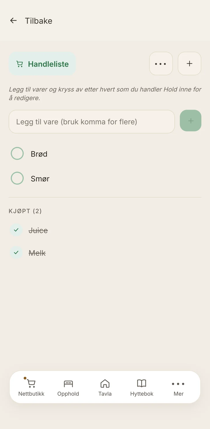Felles handleliste på et opphold i LUMO