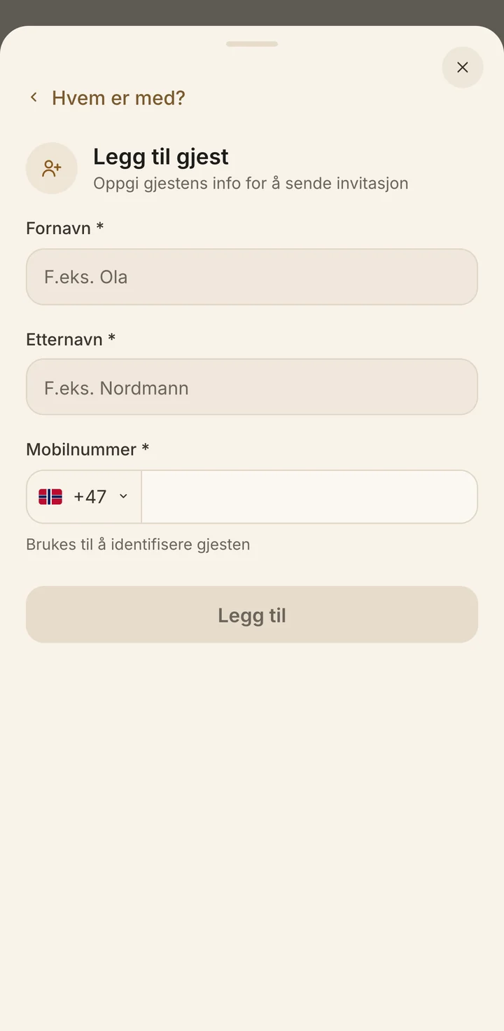 Legg til gjest på et opphold i LUMO