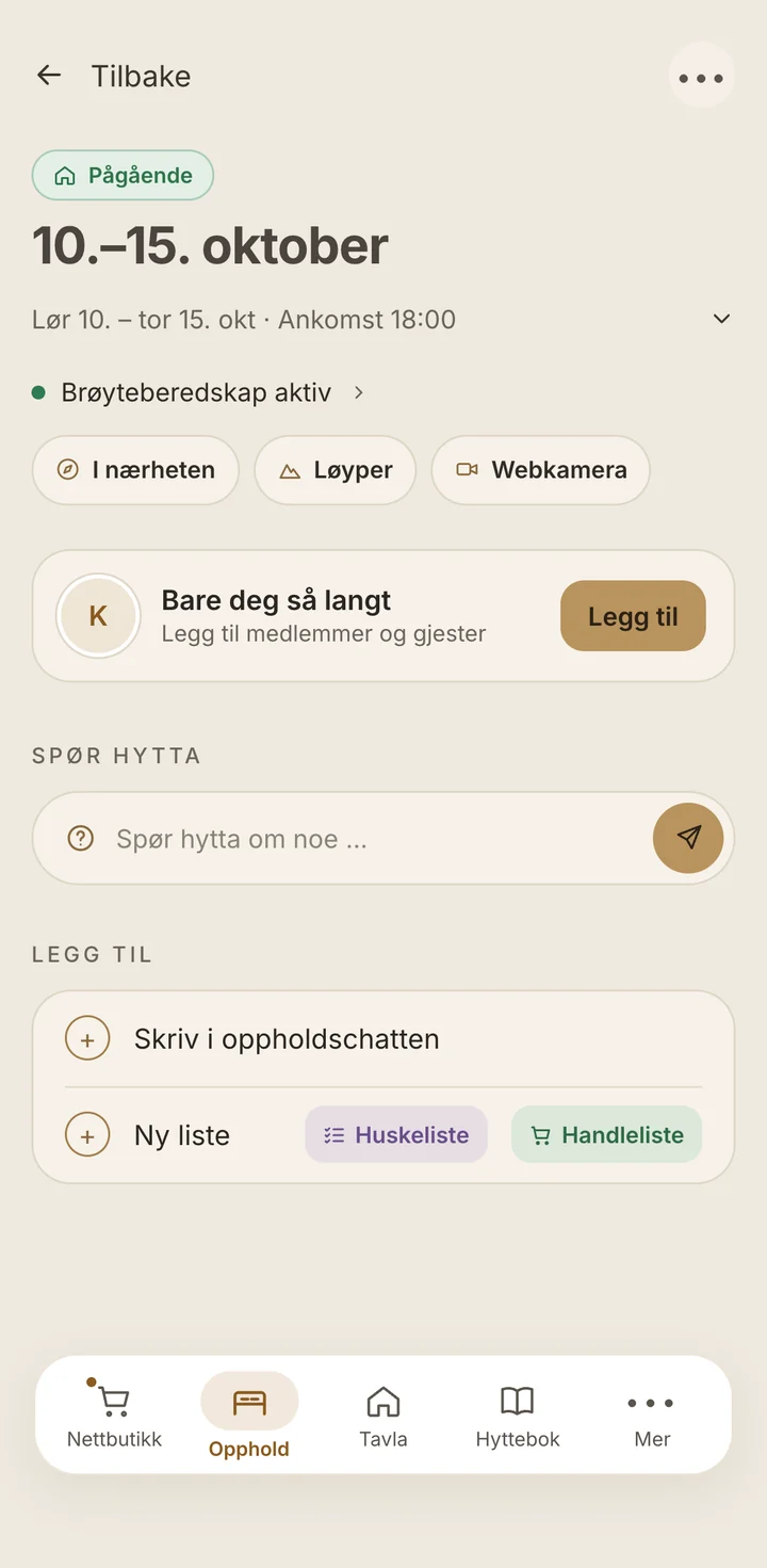 Oppholdssiden i LUMO med hvem som er med, chat og lister
