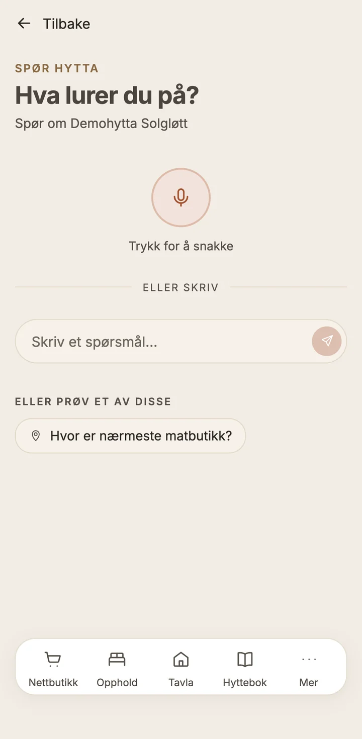 Spør hytta i LUMO, med tale eller tekst